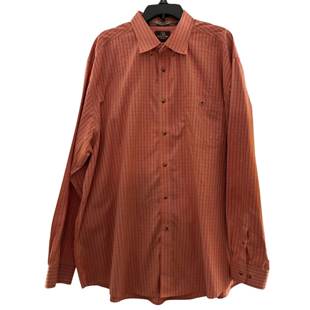 Three Forks Ranch Button Down Shirt Mens 2XL Orange Plaid Long Sleeve Western